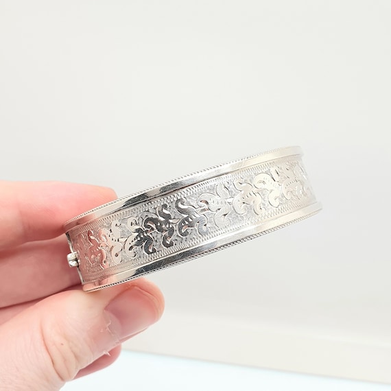 Victorian Solid Silver Antique Snap Bracelet Bang… - image 3