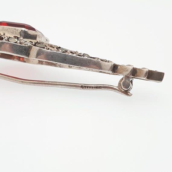Antique Sterling Silver Ruby Paste Brooch Art Dec… - image 6