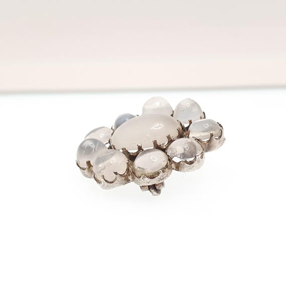 Antique Moonstone Solid Silver Brooch Cluster Hal… - image 4