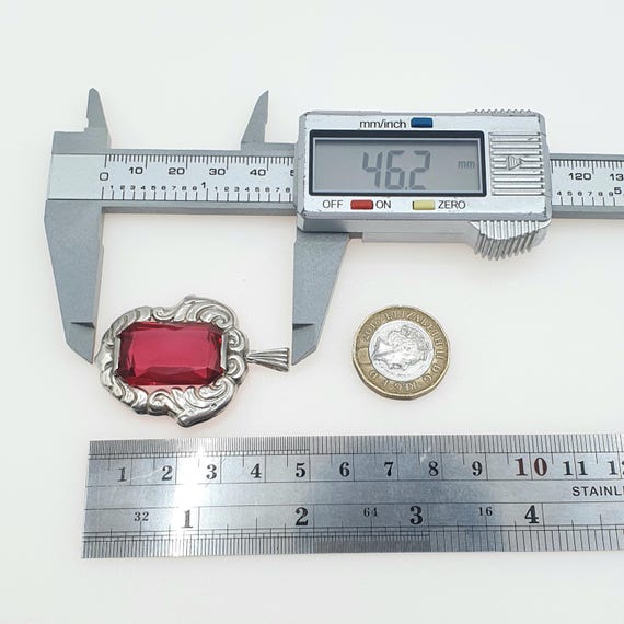 Old Vintage Solid Silver Ruby Paste Pendant Swedi… - image 8