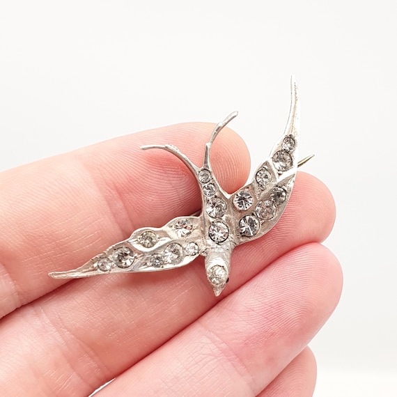 Antique Solid Silver Victorian Paste Bird Brooch … - image 1