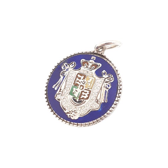 Antique Solid Silver Enamel Crest Charm Pendant C… - image 4