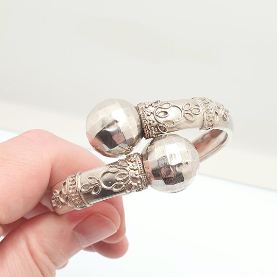 Antique Victorian Solid Silver Bypass Bangle Cros… - image 4