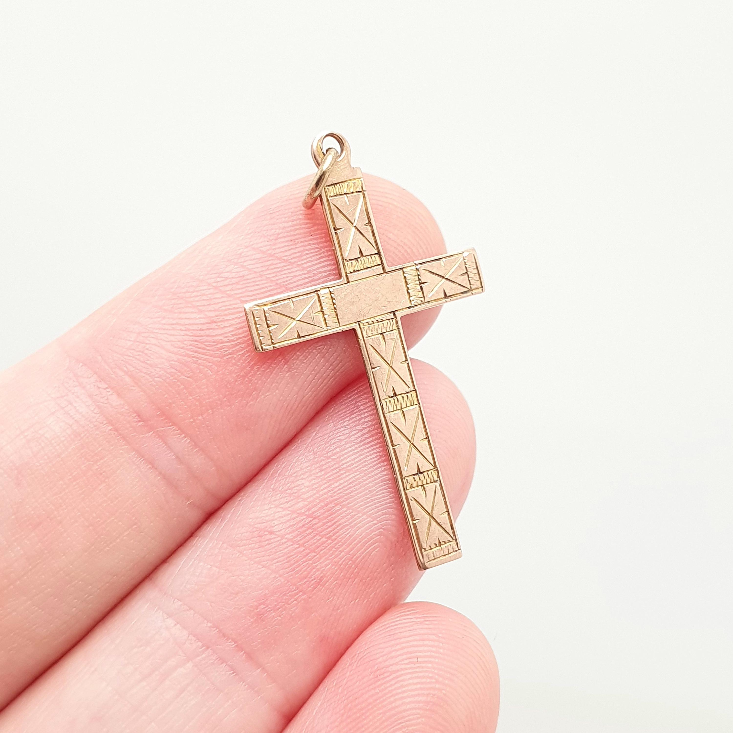 アンティーク 9ct 9k ゴールド 十字架ネックレス ローズクロス 