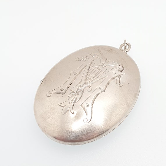 Antique Victorian Solid Silver Locket Shell & Flo… - image 5