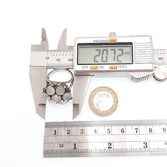 Antique Solid Silver Moonstone Ring Ruby Cluster … - image 10