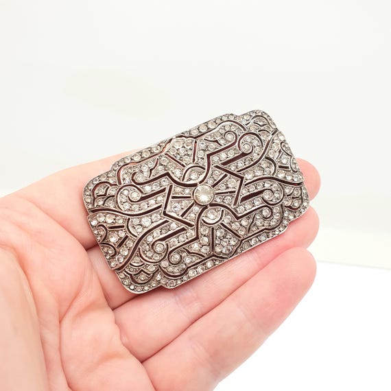 Antique Solid Silver Diamond Paste Brooch Art Dec… - image 2