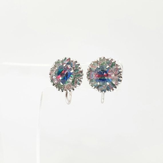 Antique Solid Silver Iris Rainbow Glass Earrings … - image 3
