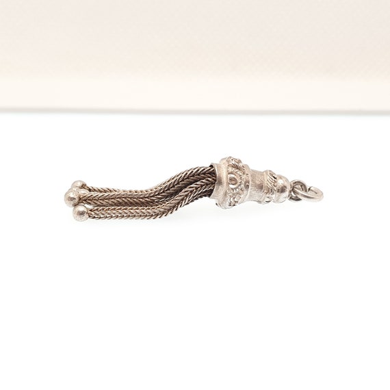 Antique Victorian Solid Silver Tassel Fob Bracele… - image 4