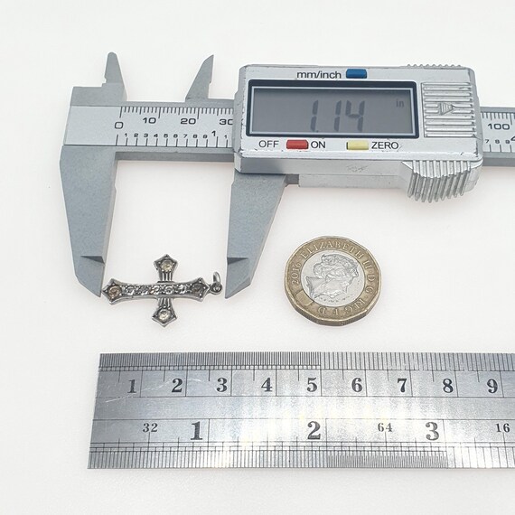 Antique Solid Silver Diamond Paste Crucifix Penda… - image 7