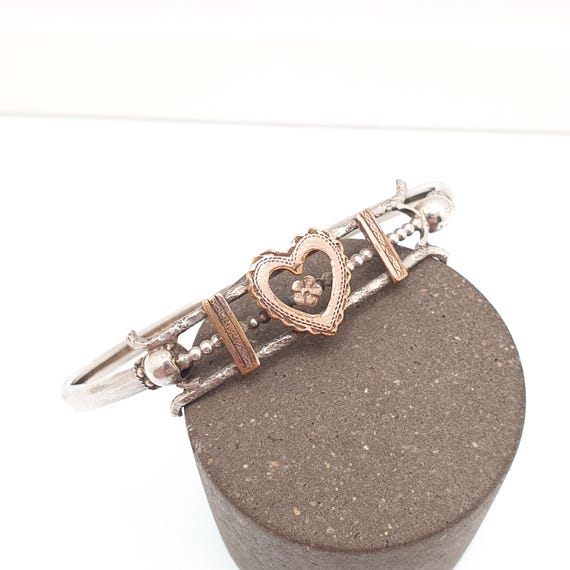 Antique Victorian Solid Silver Heart Bangle Rolle… - image 2