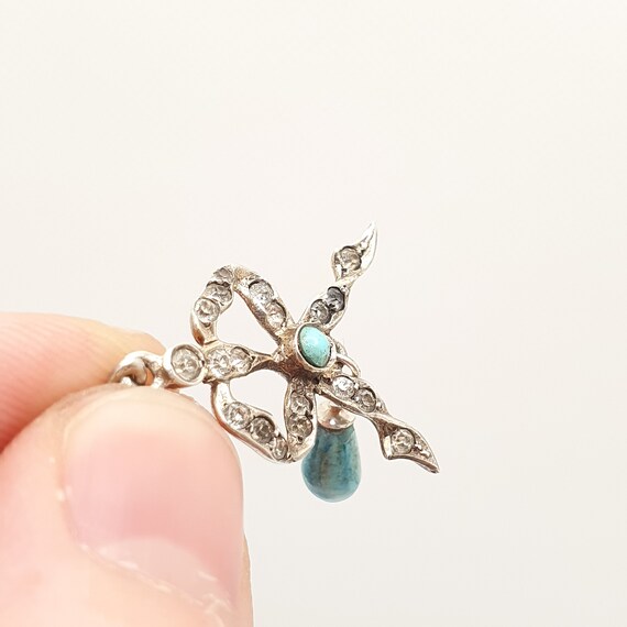 Antique Solid Silver Diamond Paste Bow Pendant Fa… - image 6
