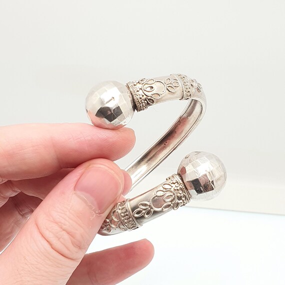 Antique Victorian Solid Silver Bypass Bangle Cros… - image 5
