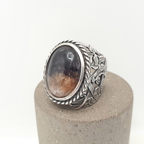Antique Blue John Solid Silver Ring Victorian Art… - image 1