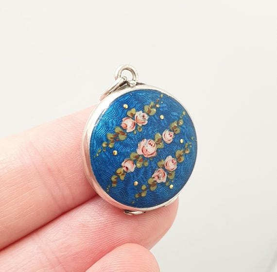Antique Guilloche Enamel Solid Silver Locket Edwa… - image 1