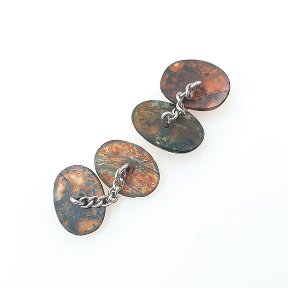 Antique Victorian Moss Agate Solid Silver Cuff Li… - image 4