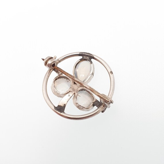 Antique Solid Silver Moonstone Clover Brooch Vict… - image 4