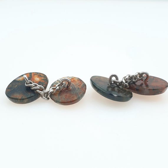 Antique Victorian Moss Agate Solid Silver Cuff Li… - image 5