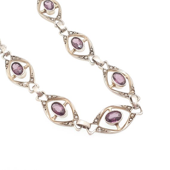 Antique Solid Silver Amethyst Paste & Seed Pearl … - image 4