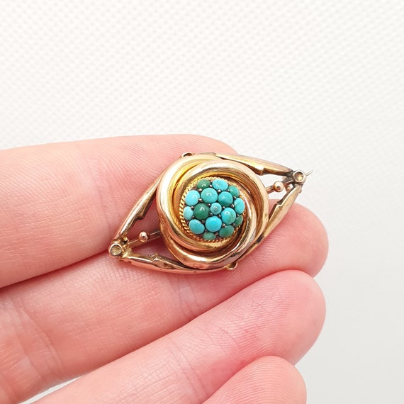 Antique Victorian 9ct Gold Turquoise Brooch Forge… - image 1