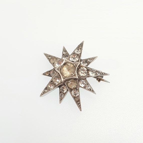 Antique Victorian Star Solid Silver Brooch Diamon… - image 3