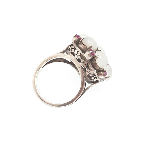 Antique Solid Silver Moonstone Ring Ruby Cluster … - image 6