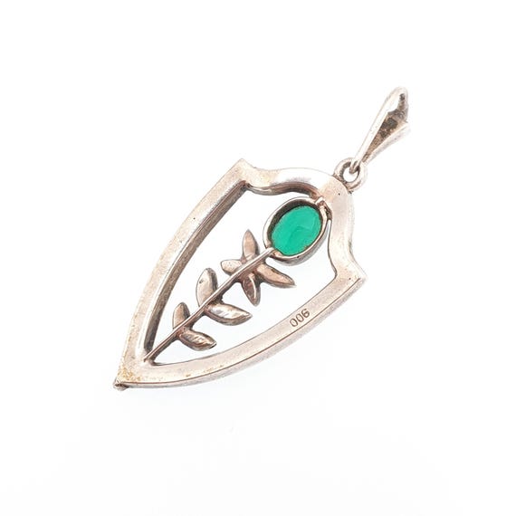 Antique Solid Silver Diamond Emerald Paste Neckla… - image 4