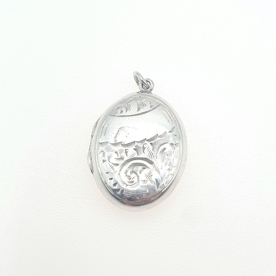 Antique Solid Silver Oval Locket Back and Front H… - image 2