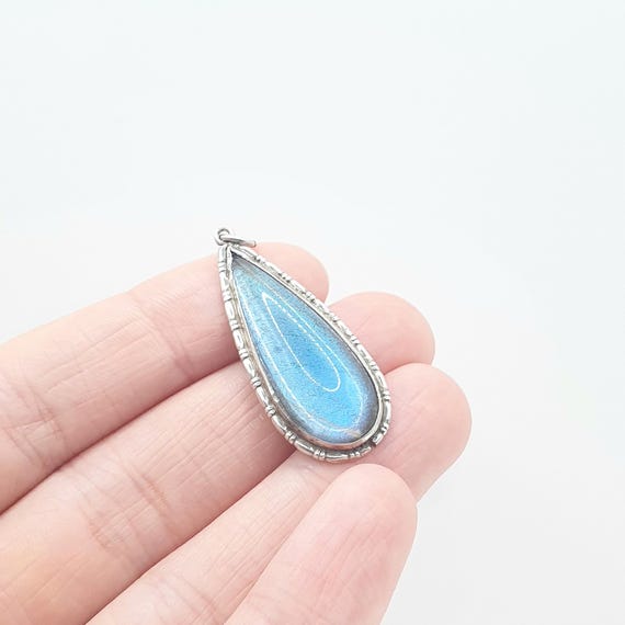 Antique Solid Silver Butterfly Wing Necklace Pend… - image 3