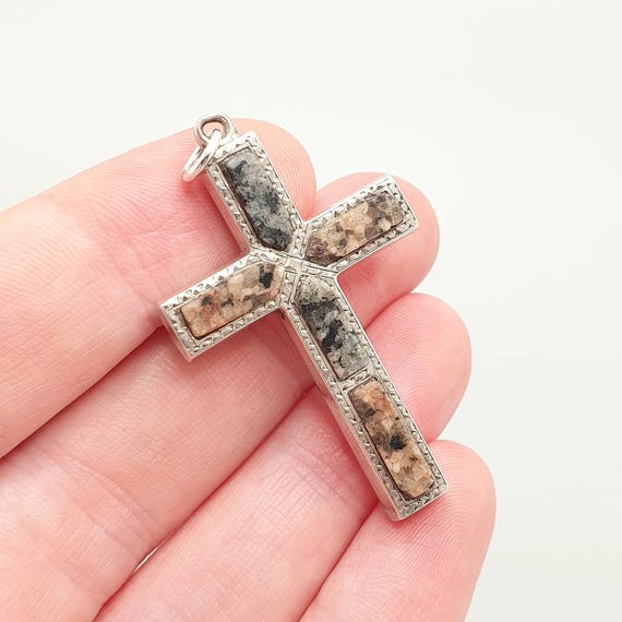 Antique Victorian Solid Silver Aberdeenshire Granite Cross