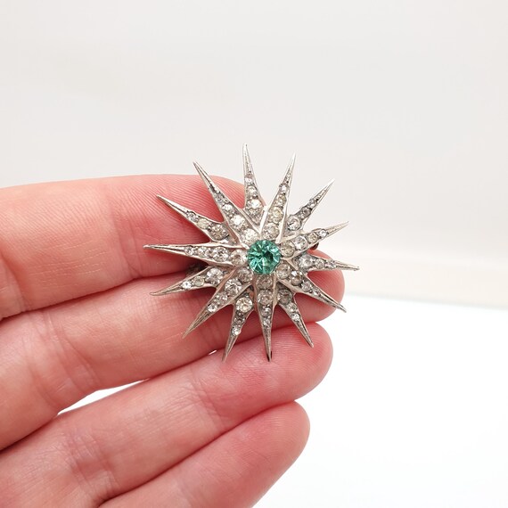 Antique Solid Silver Diamond Paste Star Brooch Vi… - image 2