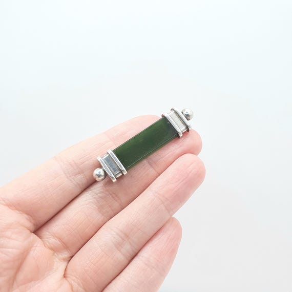 Antique Victorian Solid Silver Nephrite Jade Broo… - image 4