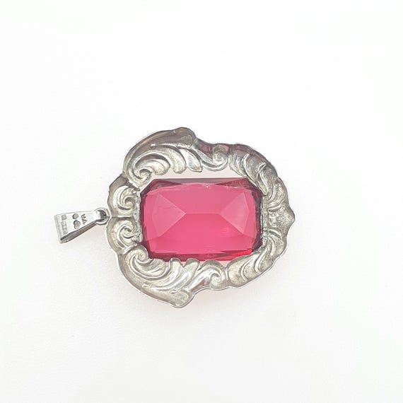 Old Vintage Solid Silver Ruby Paste Pendant Swedi… - image 4