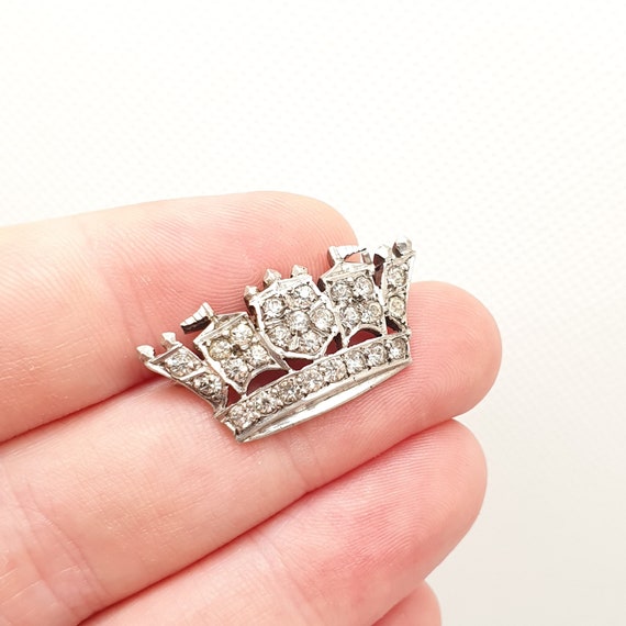 Antique Sterling Silver Crown Brooch Diamond Past… - image 1