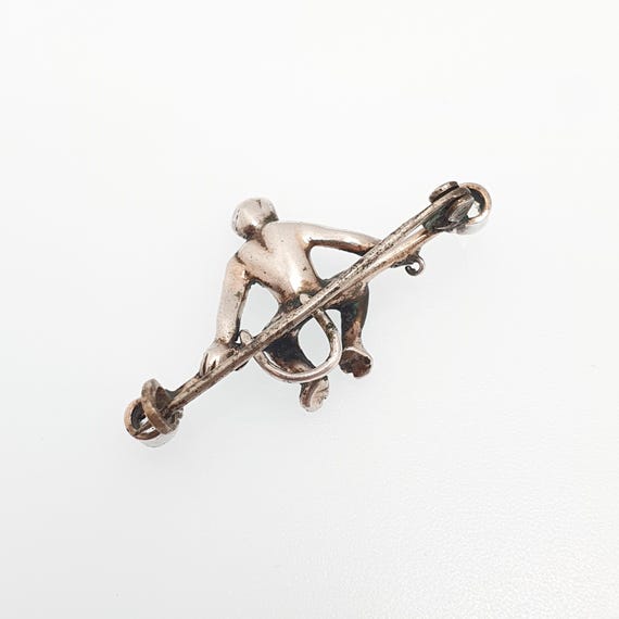 Antique Solid Silver Monkey Brooch Diamond Paste … - image 6