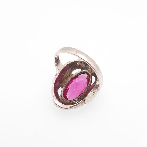Antique Solid Silver Pink Paste Ring Marcasite Ar… - image 6