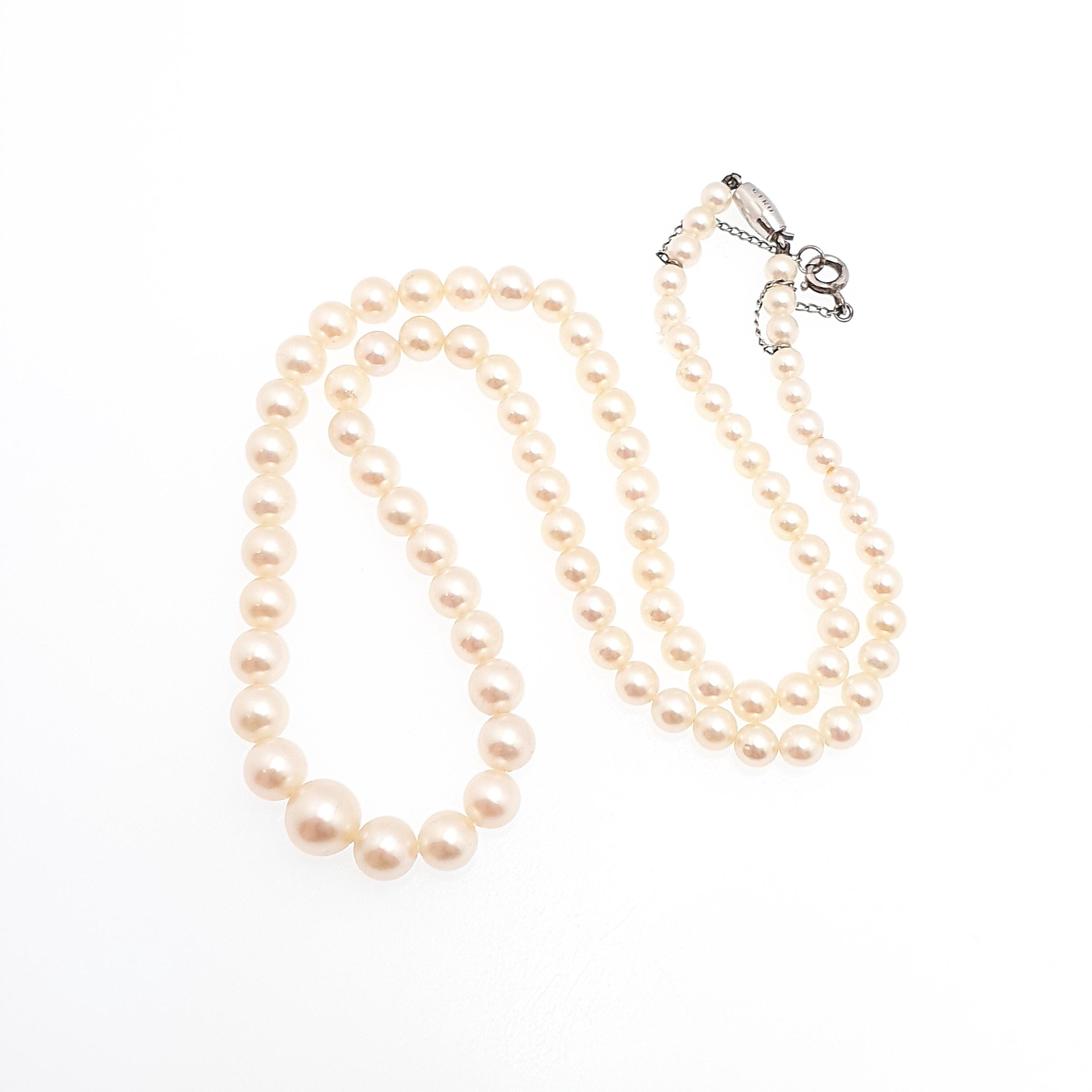 Antique Art Deco 9ct 9k Cultured Pearl Necklace White Gold Clasp