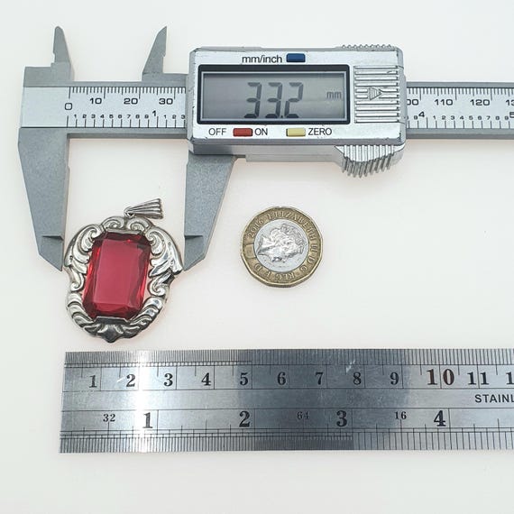 Old Vintage Solid Silver Ruby Paste Pendant Swedi… - image 7