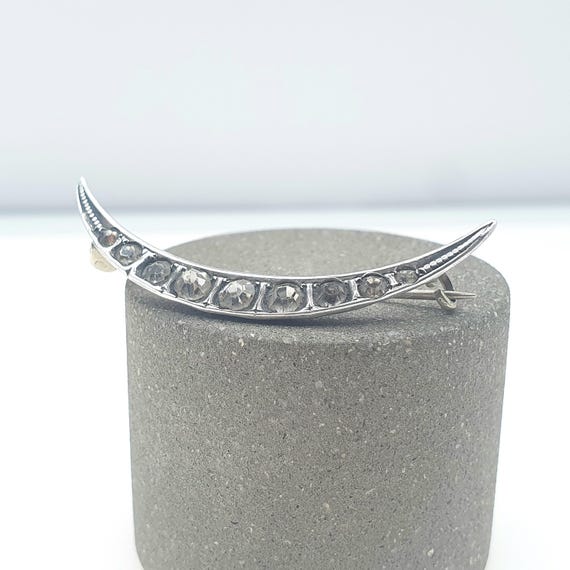 Antique Solid Silver Crescent Moon Diamond Paste … - image 3