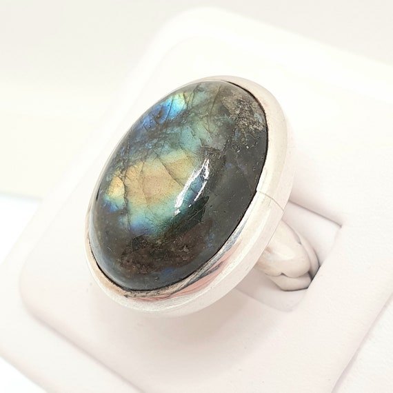 Vintage Sterling Silver Labradorite Ring Moonston… - image 2