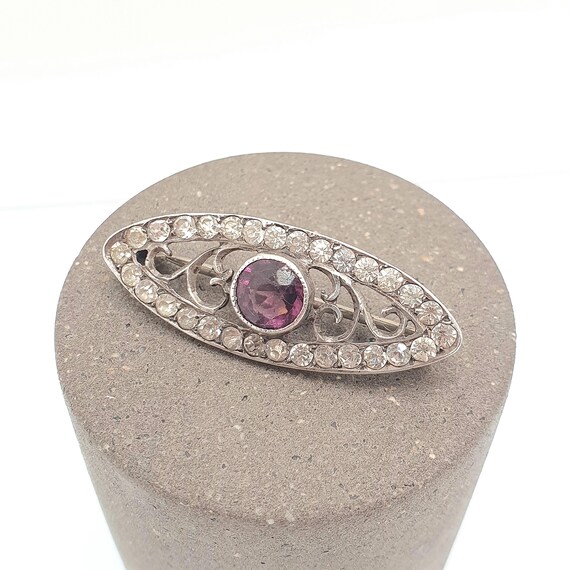 Antique Solid Silver Amethyst Paste Brooch Victor… - image 2