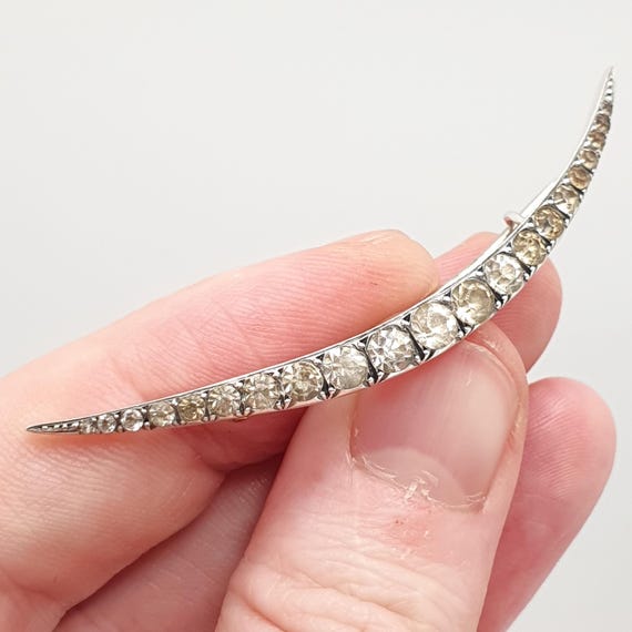 Antique Solid Silver Diamond Paste Crescent Moon … - image 5