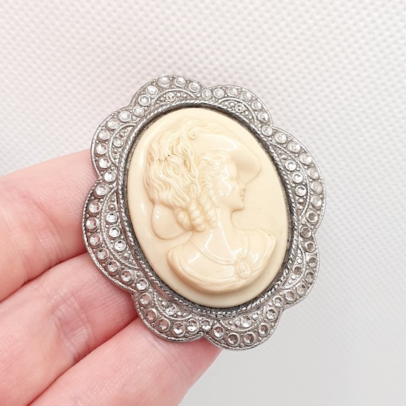 Cameo Brooch, Vintage Silver Tone Lady Portrait Brooch Pins For Women,  Victorian Jewelry Crystal Rhinestone Brooches For Hat, Scarf, Collar,  Lapel, Ha