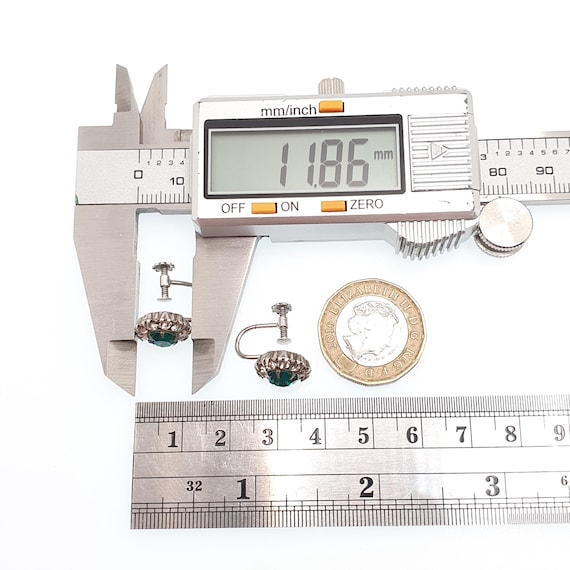 Antique Solid Silver Emerald & Diamond Paste Earr… - image 7