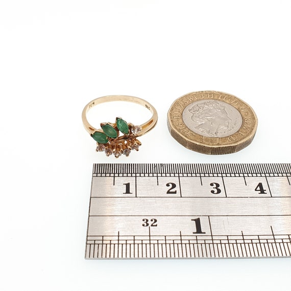 Vintage 14k Gold Emerald Cluster Ring White Spine… - image 9