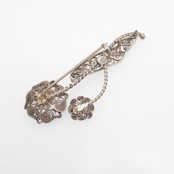 Old Vintage Solid Silver Flower Filigree Brooch S… - image 3