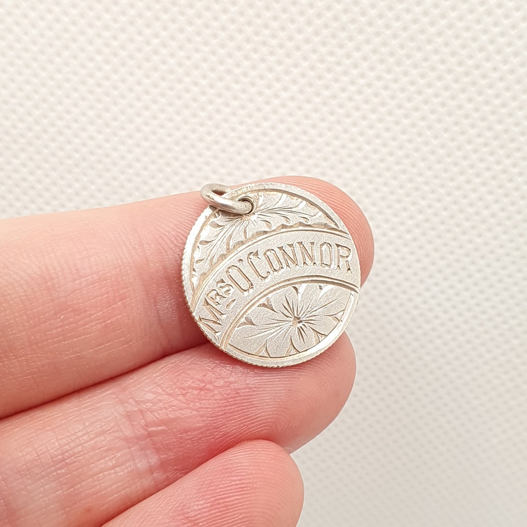 Antique Victorian Sterling Silver Coin Necklace Pendant Love Etsy