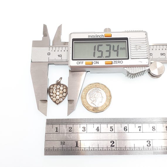 Antique Solid Silver Diamond Paste Heart Pendant … - image 7