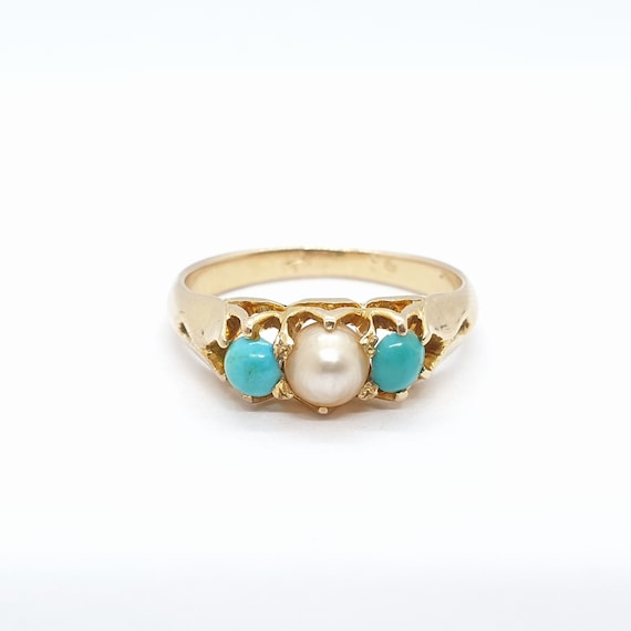 Antique Victorian 18k 18ct Gold Turquoise & Pearl… - image 2