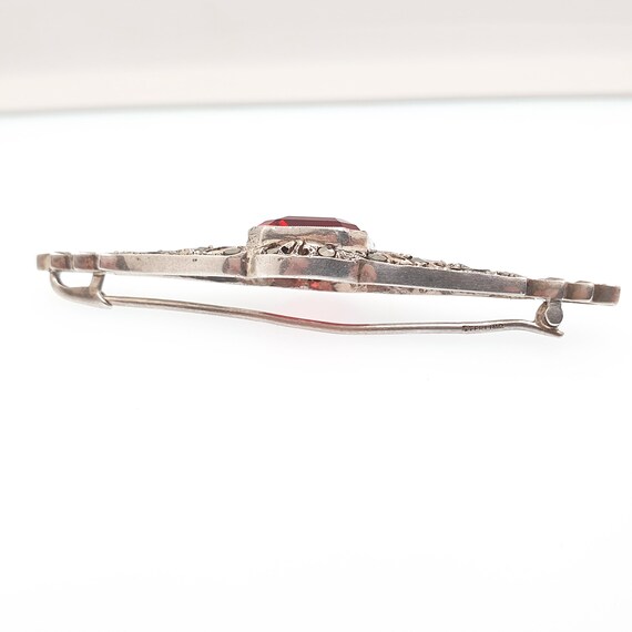 Antique Sterling Silver Ruby Paste Brooch Art Dec… - image 5